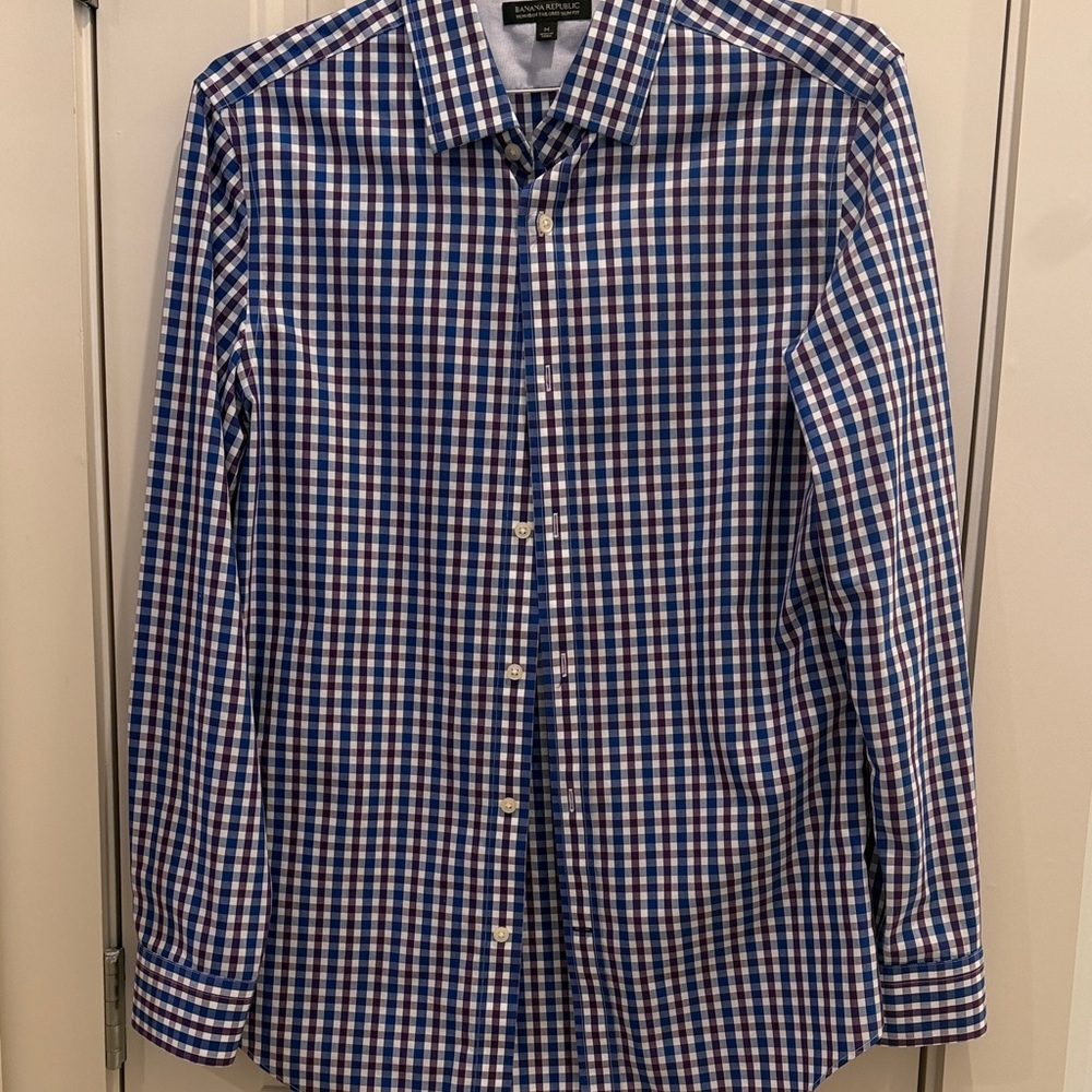 Banana Republic Blue and White Check Dress Shirt